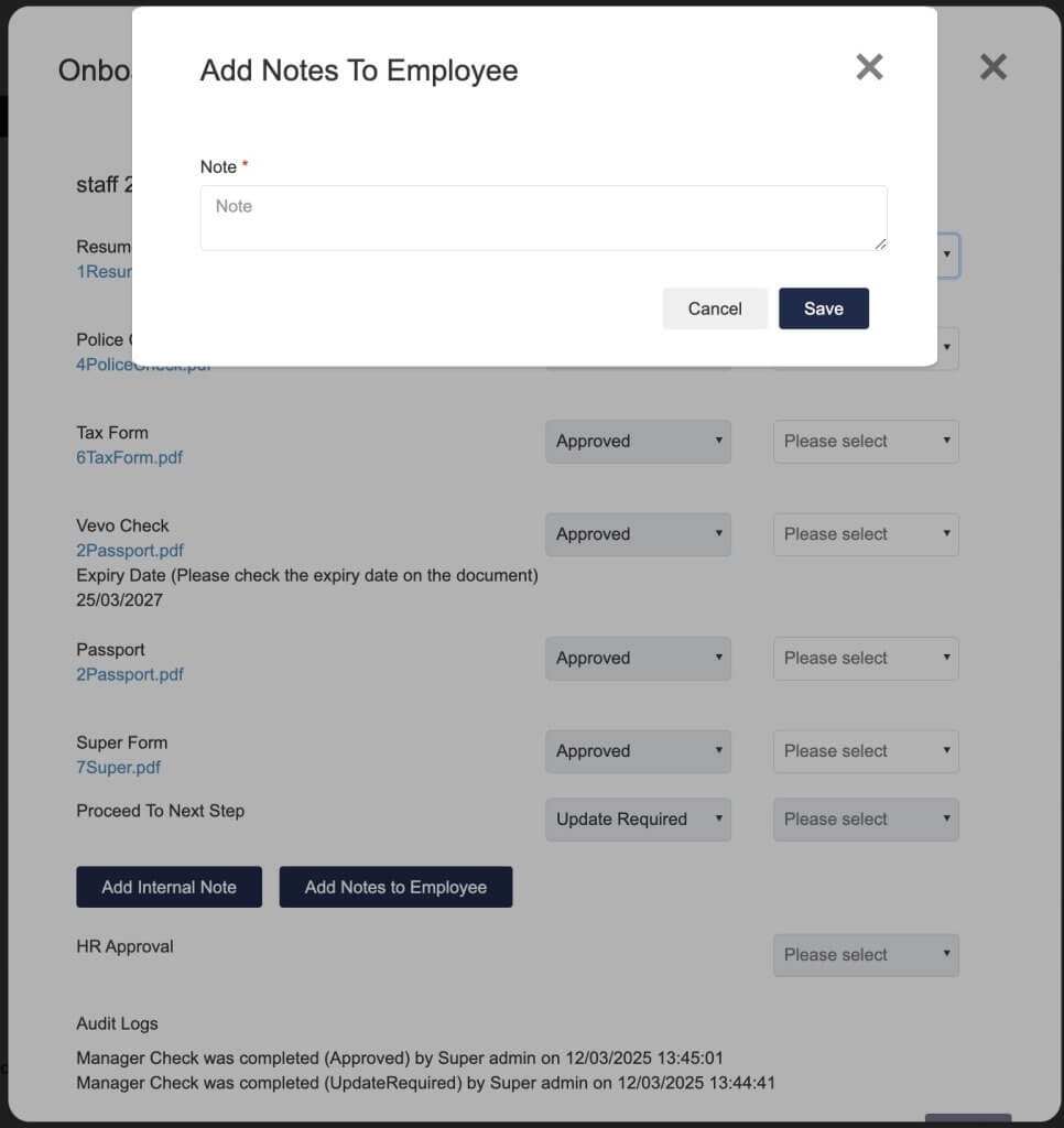 add notes to employee