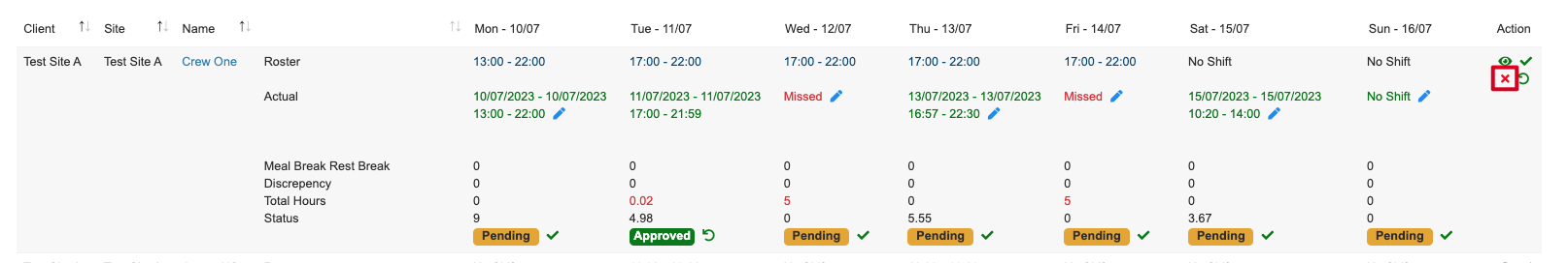 reject weekly timesheet