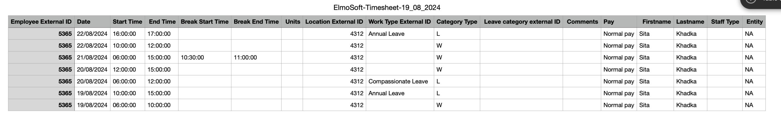 Elmo Spreadsheet