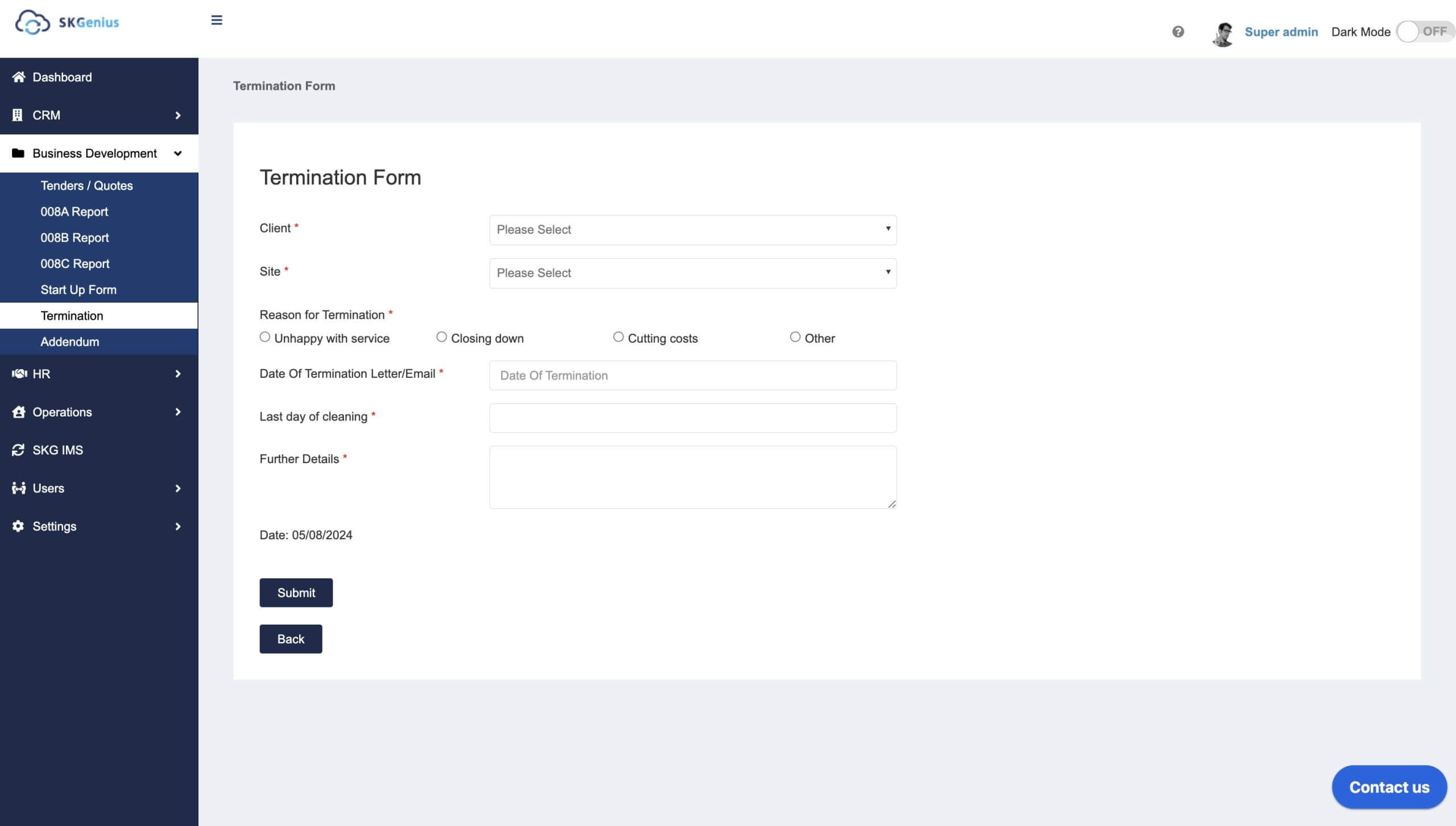 termination details